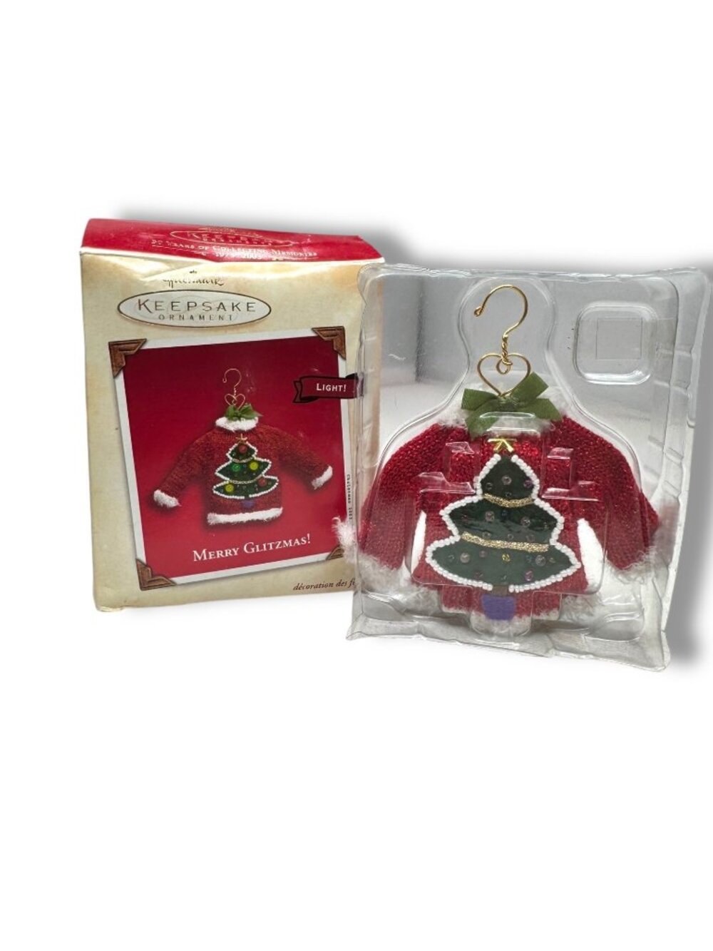 Hallmark Merry Glitzmas Light-Up Sweater Ornament 2003 Keepsake with Box